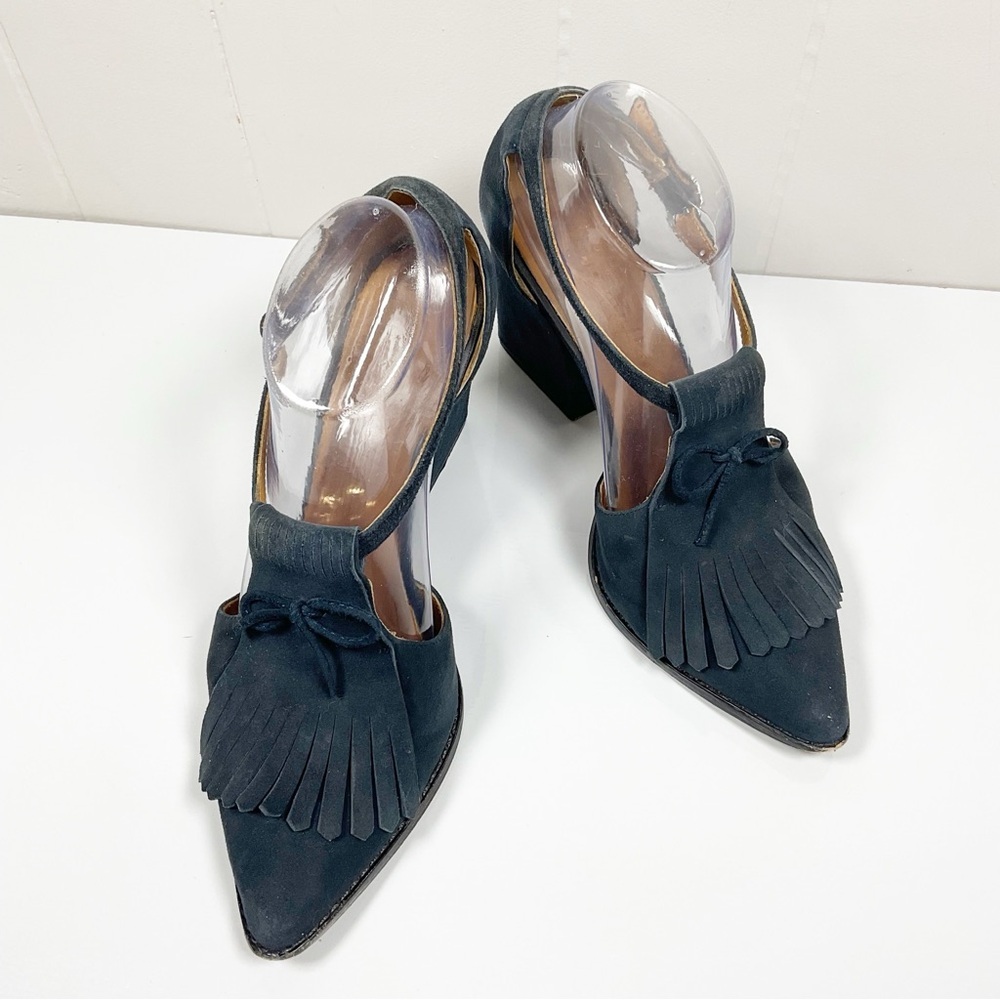 BETTYE MULLER women's designer MARY JANE chunky Heel Navy Blue Suede Size 8.5